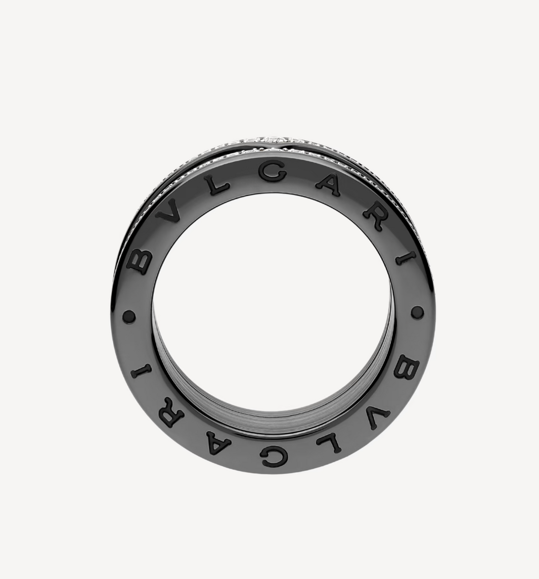 [Amore Jewelry]ZERO 1 ROCK FOUR-BAND BLACK CERAMIC WITH STUDDED SPIRAL AND PAVED DIAMONDS RING
