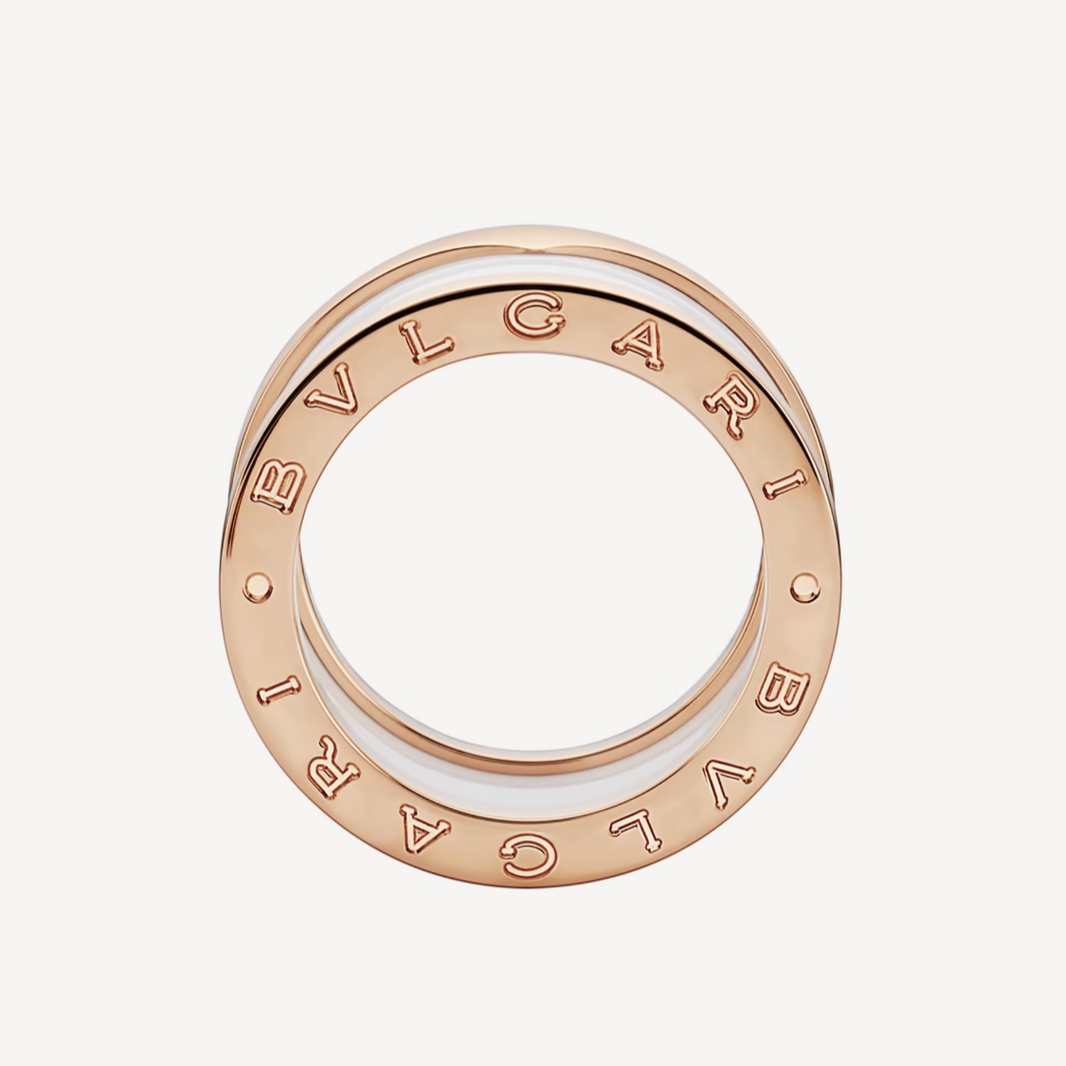 [Amore Jewelry]ZERO 1 FOUR-BAND LOOPS AND WHITE CERAMIC SPIRAL PINK GOLD RING