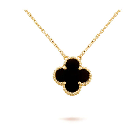 [Amore Jewelry]CLOVER 15MM BLACK ONYX SINGLE FLOWER NECKLACE