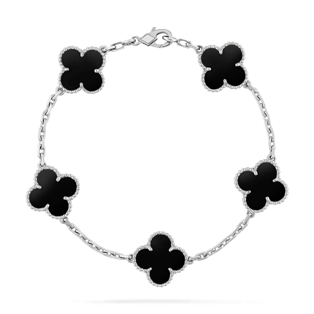 [Amore Jewelry]CLOVER 5 MOTIF ONYXS  BRACELET SILVER
