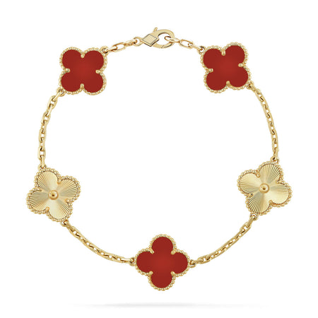 [Amore Jewelry]CLOVER  5 MOTIFS CARNELIAN GOLD BRACELET
