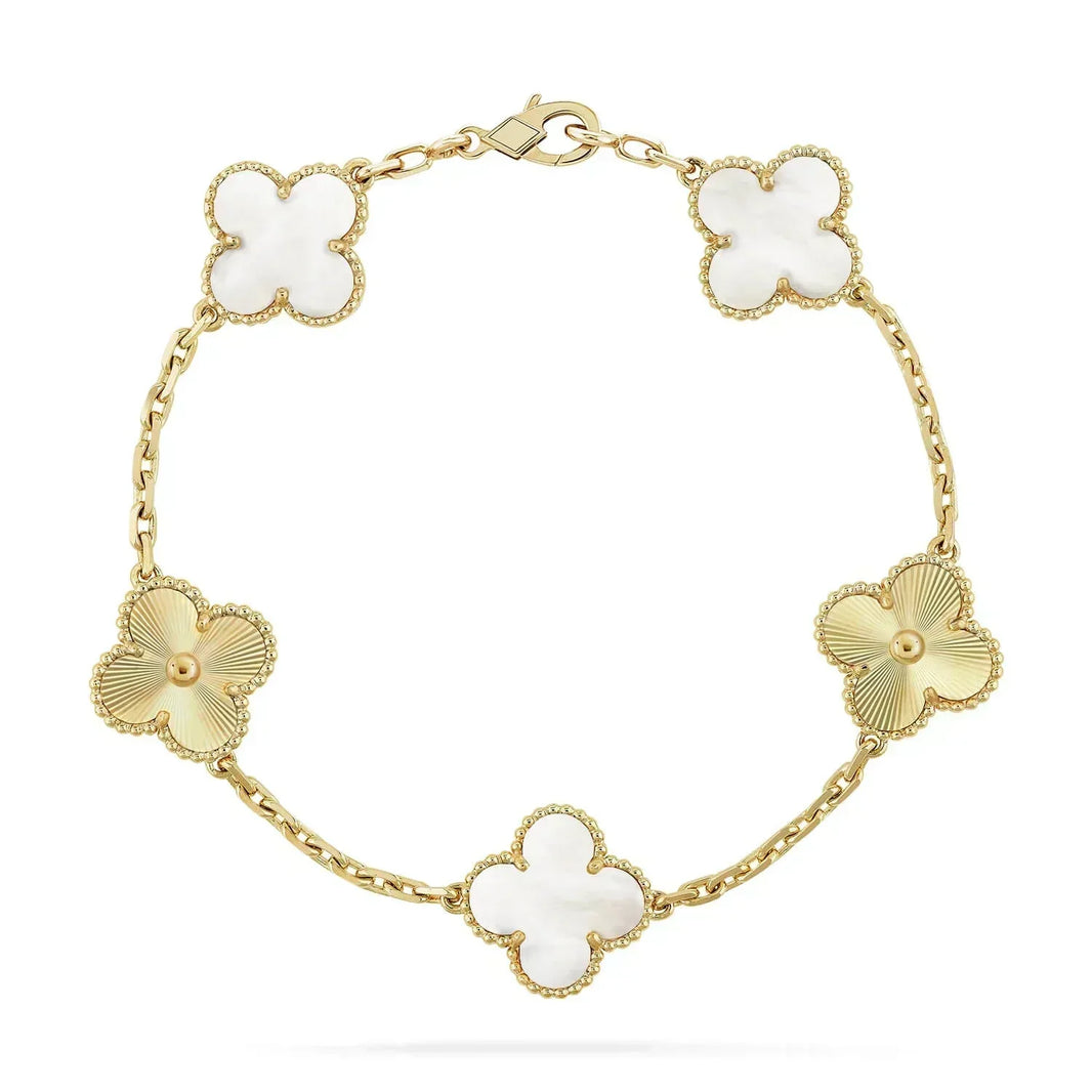 [Amore Jewelry]CLOVER BRACELET 5 MOTIF WHITE MOP PINK GOLD
