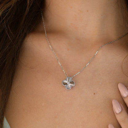 [Amore Jewelry]CLOVER  15MM DIAMOND LASER NECKLACE SILVER