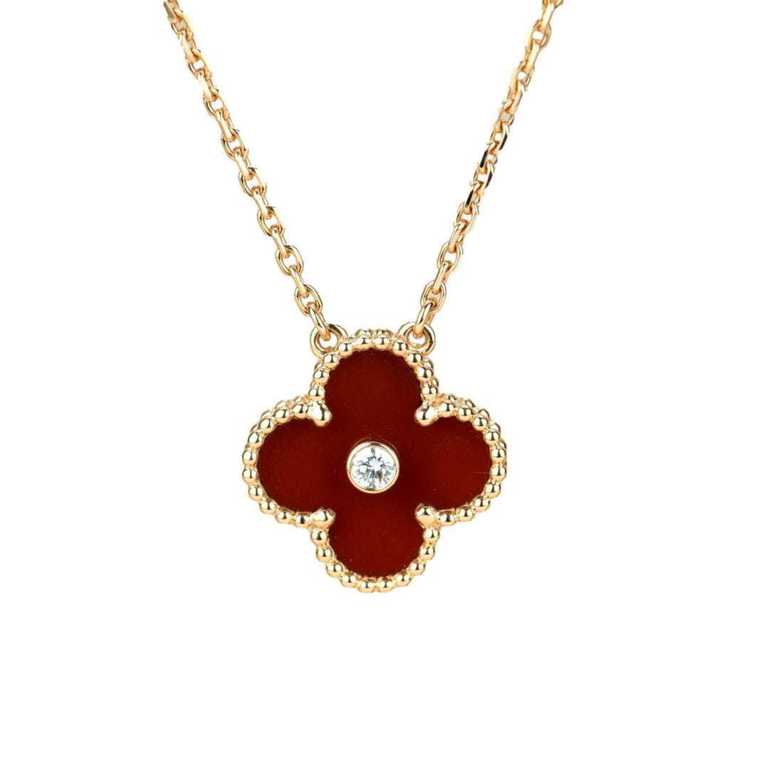 [Amore Jewelry]CLOVER 15MM DIAMOND CARNELIAN NECKLACE