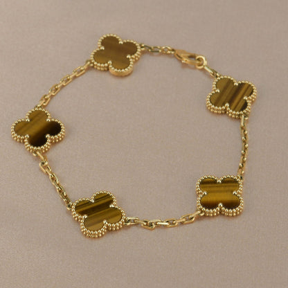 [Amore Jewelry]CLOVER  5 MOTIFS TIGER EYE BRACELET