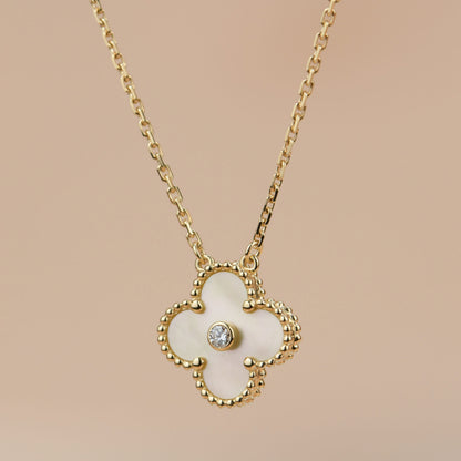 [Amore Jewelry]CLOVER 15MM DIAMOND GOLD MOTHER OF PEARL NECKLACE