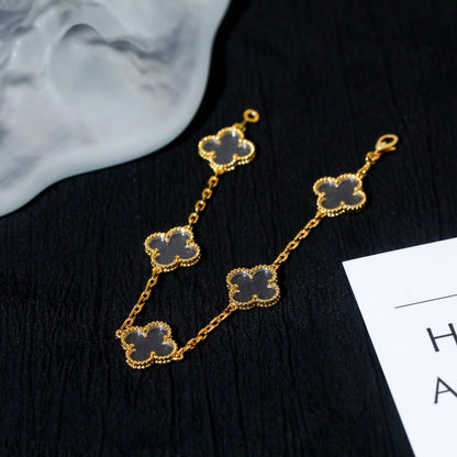 [Amore Jewelry]CLOVER 5 MOTIF ROCK CRYSTAL PINK GOLD BRACELET