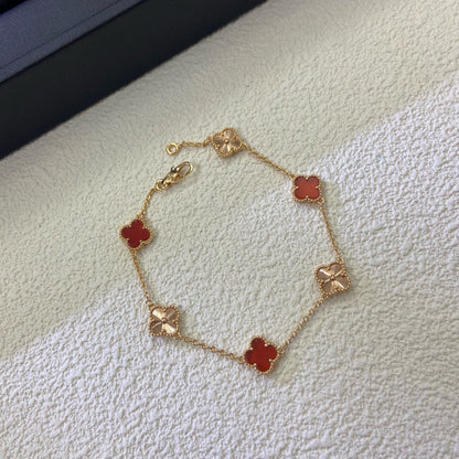 [Amore Jewelry]CLOVER 6 MOTIF RED AGATE LASER BRACELET