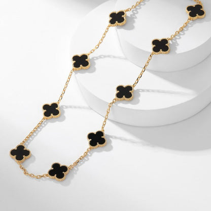 [Amore Jewelry]CLOVER 10 MOTIFS ONYX NECKLACE