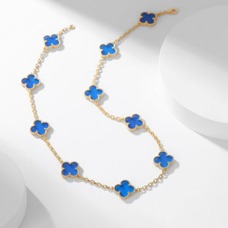 [Amore Jewelry]CLOVER 10 MOTIFS BLUE AGATE NECKLACE