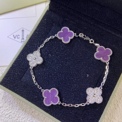 [Amore Jewelry]CLOVER  5 MOTIFS  PURPLE VIOLET DIAMOND BRACELET