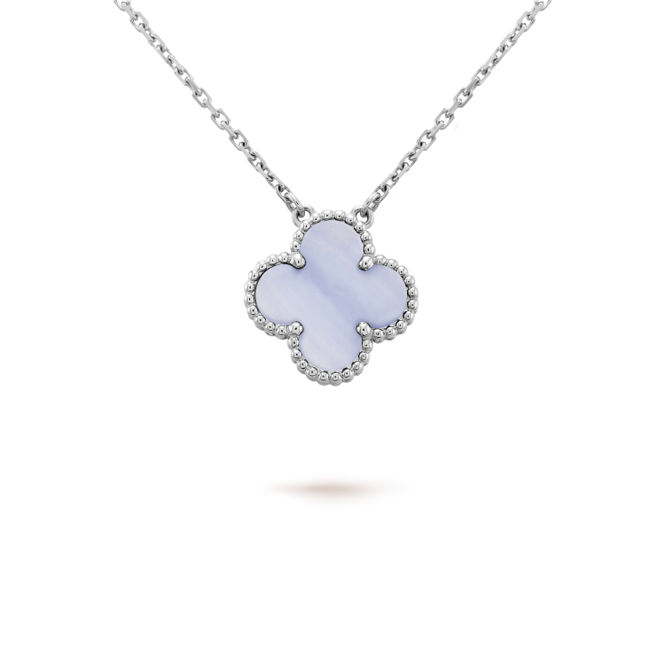[Amore Jewelry]CLOVER 15MM BLUE CHALCEDONY NECKLACE SILVER