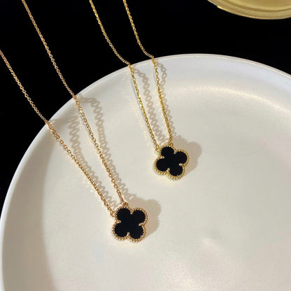 [Amore Jewelry]CLOVER 15MM BLACK ONYX SINGLE FLOWER NECKLACE