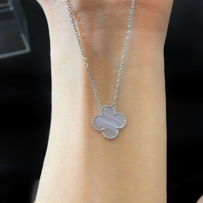 [Amore Jewelry]CLOVER 15MM BLUE CHALCEDONY NECKLACE SILVER