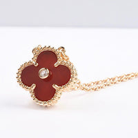 [Amore Jewelry]CLOVER 15MM DIAMOND CARNELIAN NECKLACE