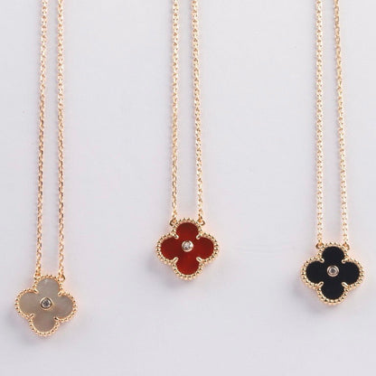 [Amore Jewelry]CLOVER 15MM DIAMOND CARNELIAN NECKLACE