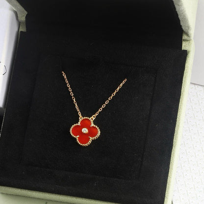 [Amore Jewelry]CLOVER 15MM DIAMOND CARNELIAN NECKLACE