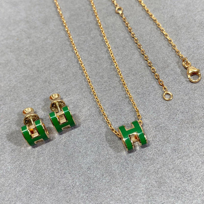 [Amore Jewelry]POP H GREEN NECKLACE SILVER AND GOLD