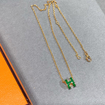 [Amore Jewelry]POP H GREEN NECKLACE SILVER AND GOLD