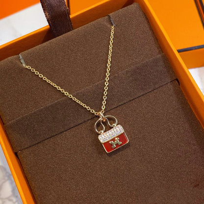 [Amore Jewelry]CONSTANCE RED PEDANT PINK GOLD NECKLACE