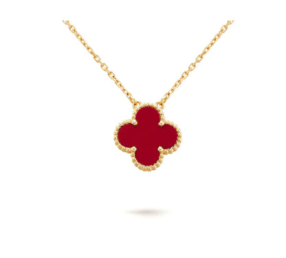 [Amore Jewelry]CLOVER 15MM CARNELIAN SINGLE FLOWER NECKLACE