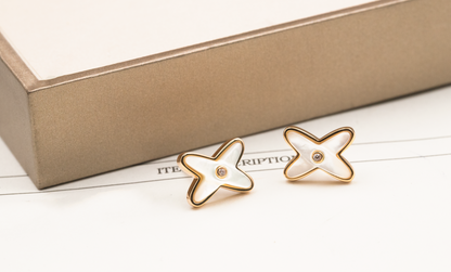 [Amore Jewelry]JEUX DE WHITE MOP ROSE GOLD DIAMOND EARRINGS