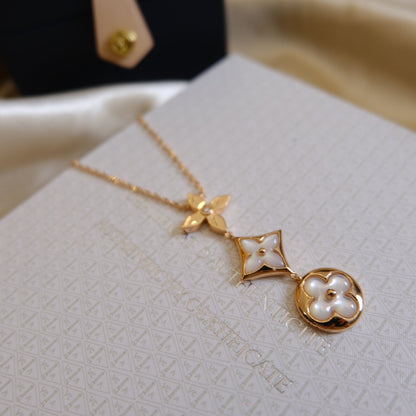 [Amore Jewelry]COLOR BLOSSOM LARIAT NECKLACE PINK GOLD WHITE MOTHER PEARL AND DIAMOND