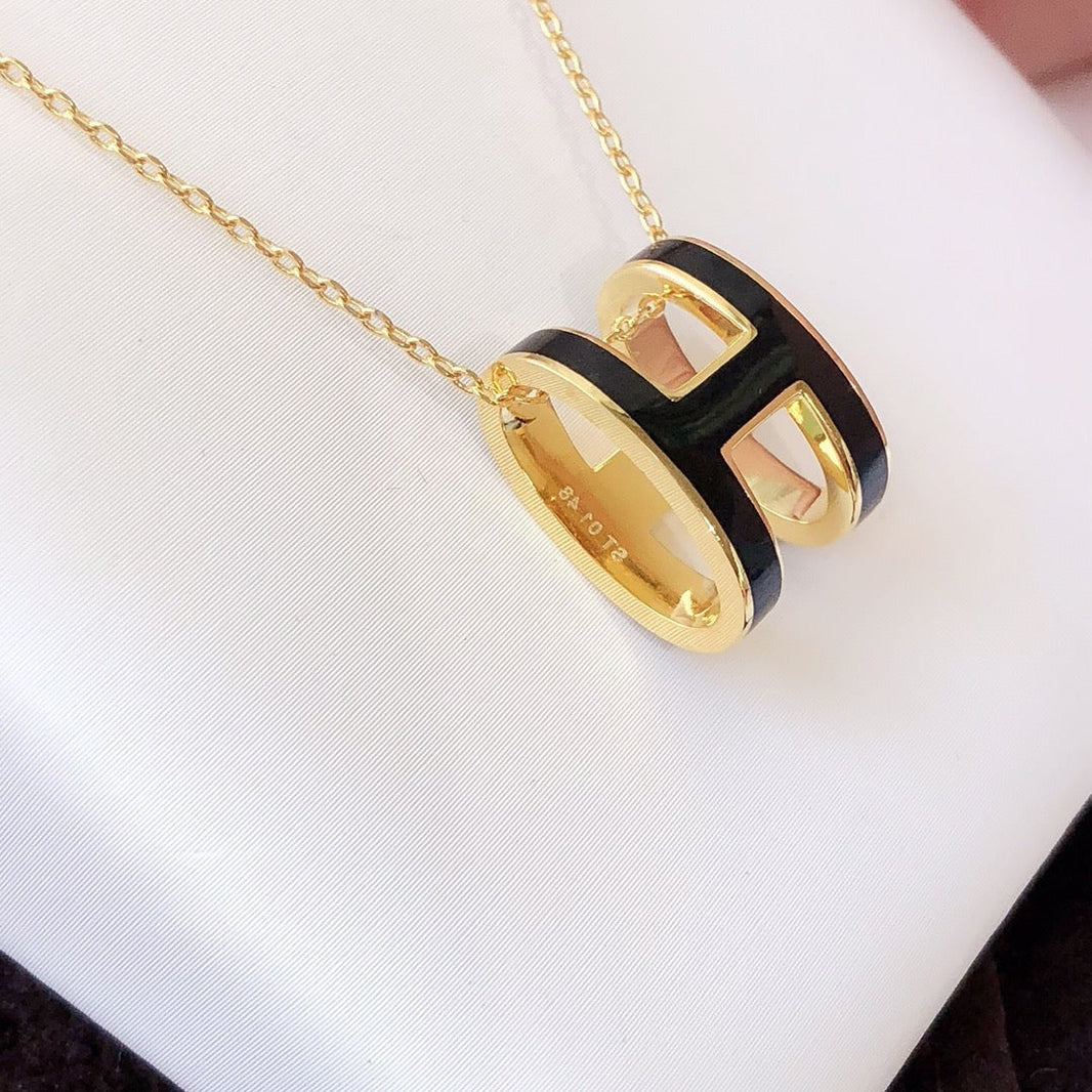 [Amore Jewelry]HM CLIC BLACK ENAMEL GOLD NECKLACE