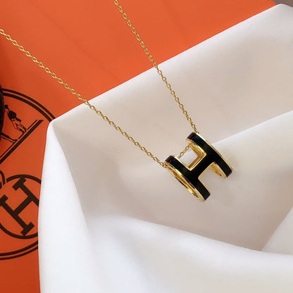 [Amore Jewelry]HM CLIC BLACK ENAMEL GOLD NECKLACE