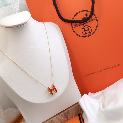 [Amore Jewelry]HM CLIC RED ENAMEL GOLD NECKLACE