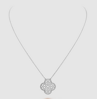 [Amore Jewelry]CLOVER 25MM LARGE PENDANT DIAMOND PAVED SILVER NECKLACE