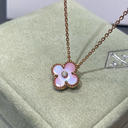 [Amore Jewelry]CLOVER 15MM DIAMOND PINK MOP NECKLACE