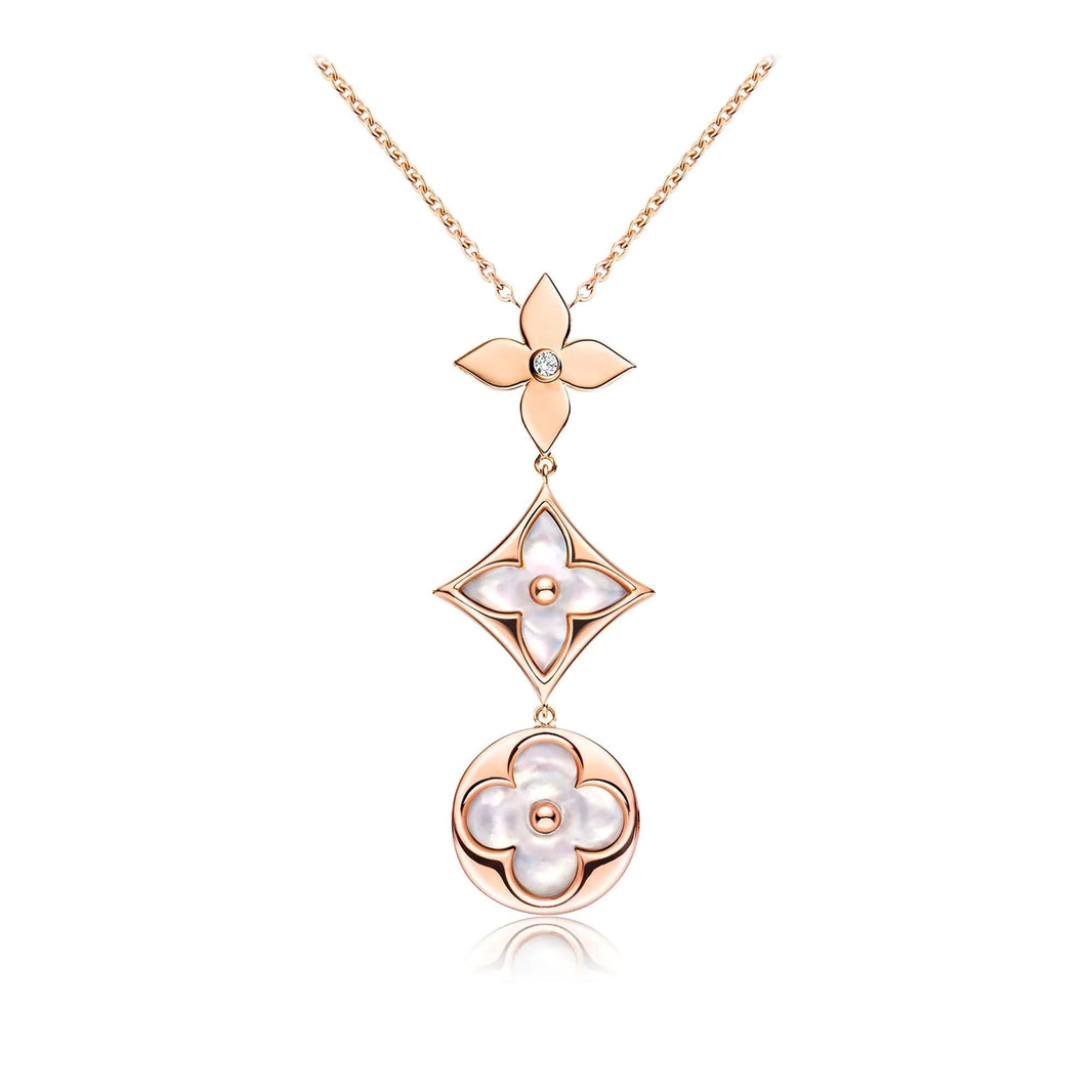 [Amore Jewelry]COLOR BLOSSOM LARIAT NECKLACE PINK GOLD WHITE MOTHER PEARL AND DIAMOND