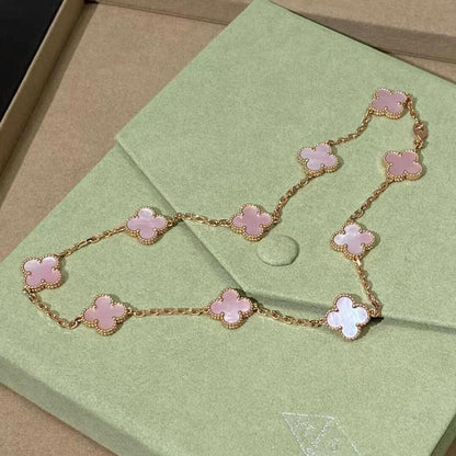 [Amore Jewelry]CLOVER 10 MOTIFS PINK MOP NECKLACE