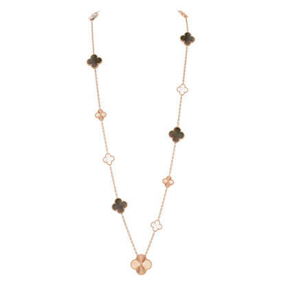 [Amore Jewelry]DETACHABLE CLOVER 15(11+4) FLOWER ROSE GOLD NECKLACE SET