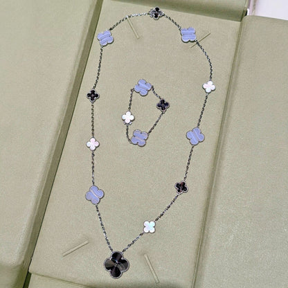 [Amore Jewelry]DETACHABLE CLOVER 15(11+4) FLOWER SILVER NECKLACE SET