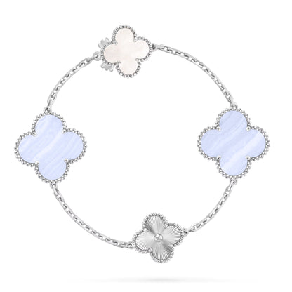 [Amore Jewelry]DETACHABLE CLOVER 15(11+4) FLOWER SILVER NECKLACE SET