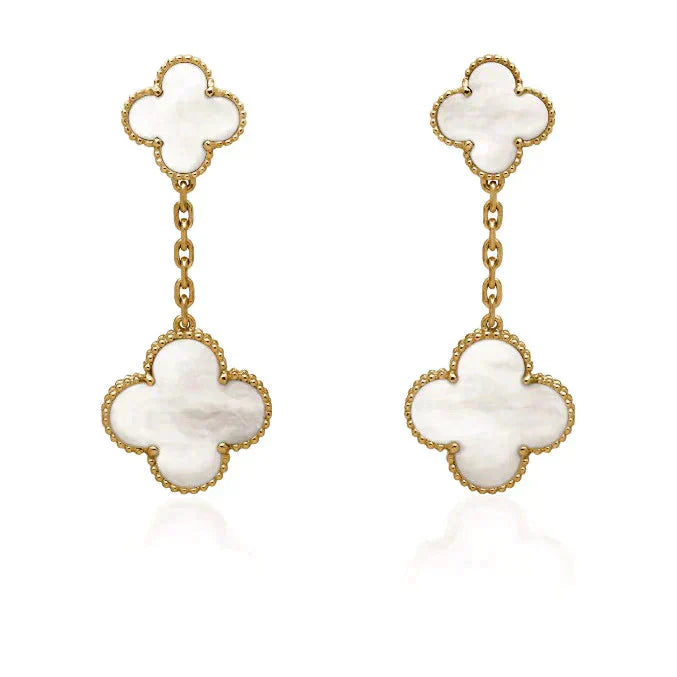 [Amore Jewelry]CLOVER 2 MOTIF WHITE MOP EARRINGS