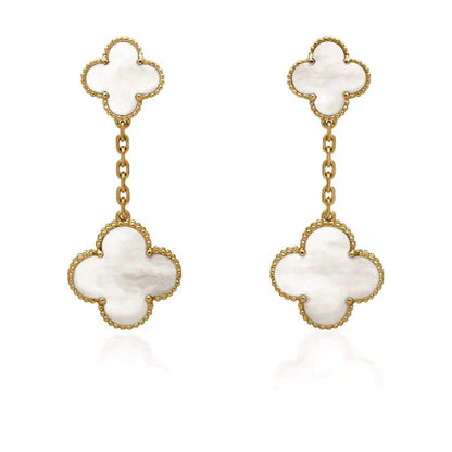 [Amore Jewelry]CLOVER 2 MOTIF WHITE MOP EARRINGS